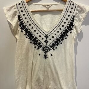 Lucky Brand White Embroidered V-Neck Top